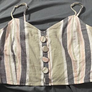 Express Multicolor Striped Button Crop Top